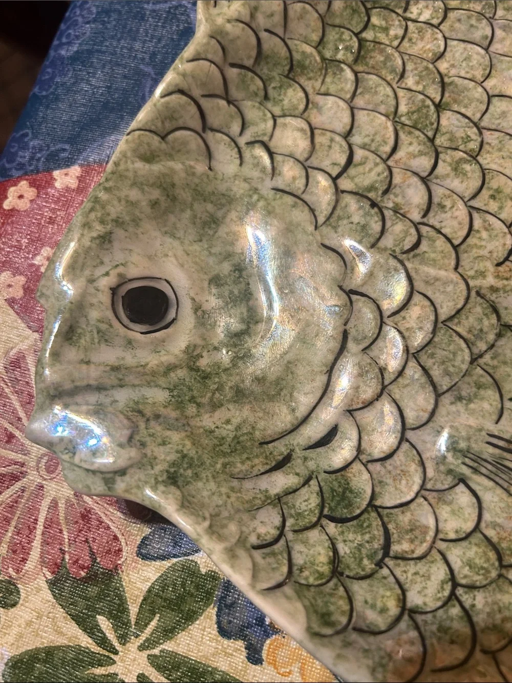 Glazed Green Fish-Shaped Ceramic Serving Platter